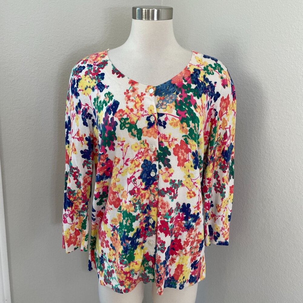 Talbots Woman Plus 1XP Floral Button Up Cardigan‎ Sweater 3/4 Sleeve Colorful